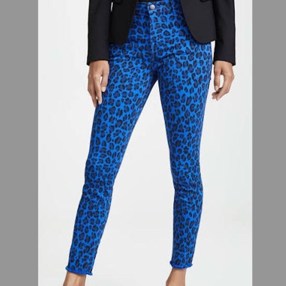 J Brand Vibrant Blue Animal Print Pants Size 27 - NWOT - Leopard Print Jeans - Picture 1 of 5